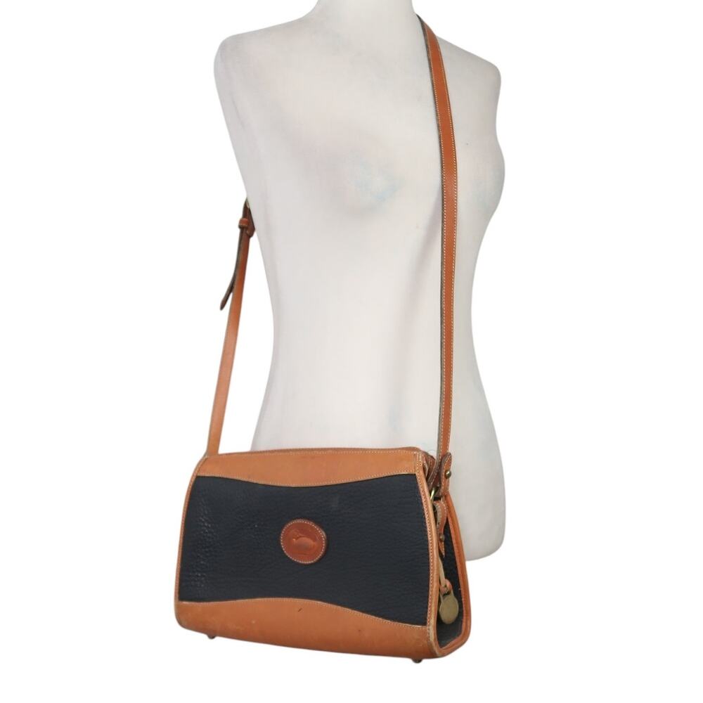 Vintage 90s Dooney & Bourke Black and Tan Leather Crossbody Bag Purse